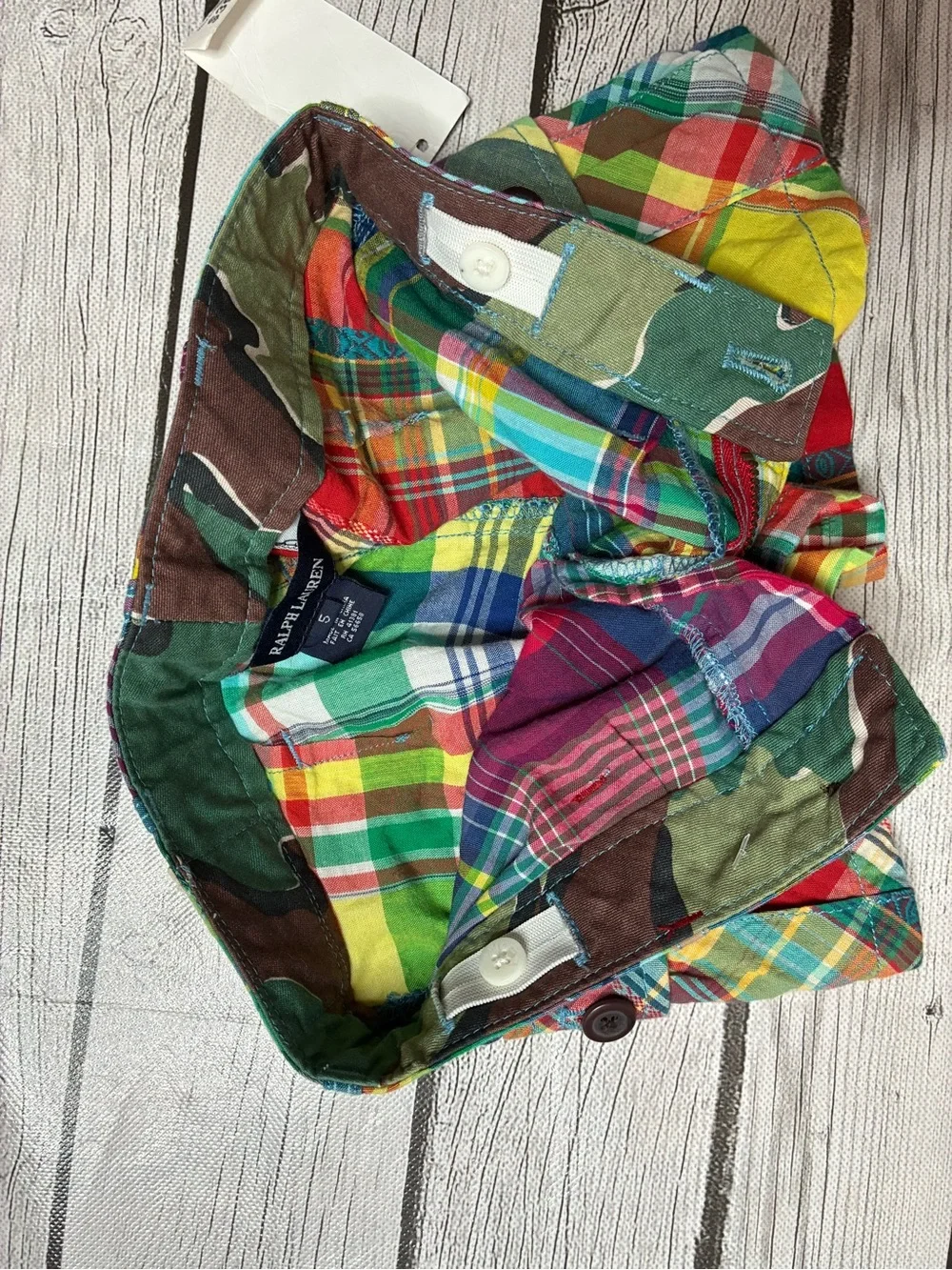 Ralph Lauren Patchwork Madras Plaid Cargo Shorts-Girls